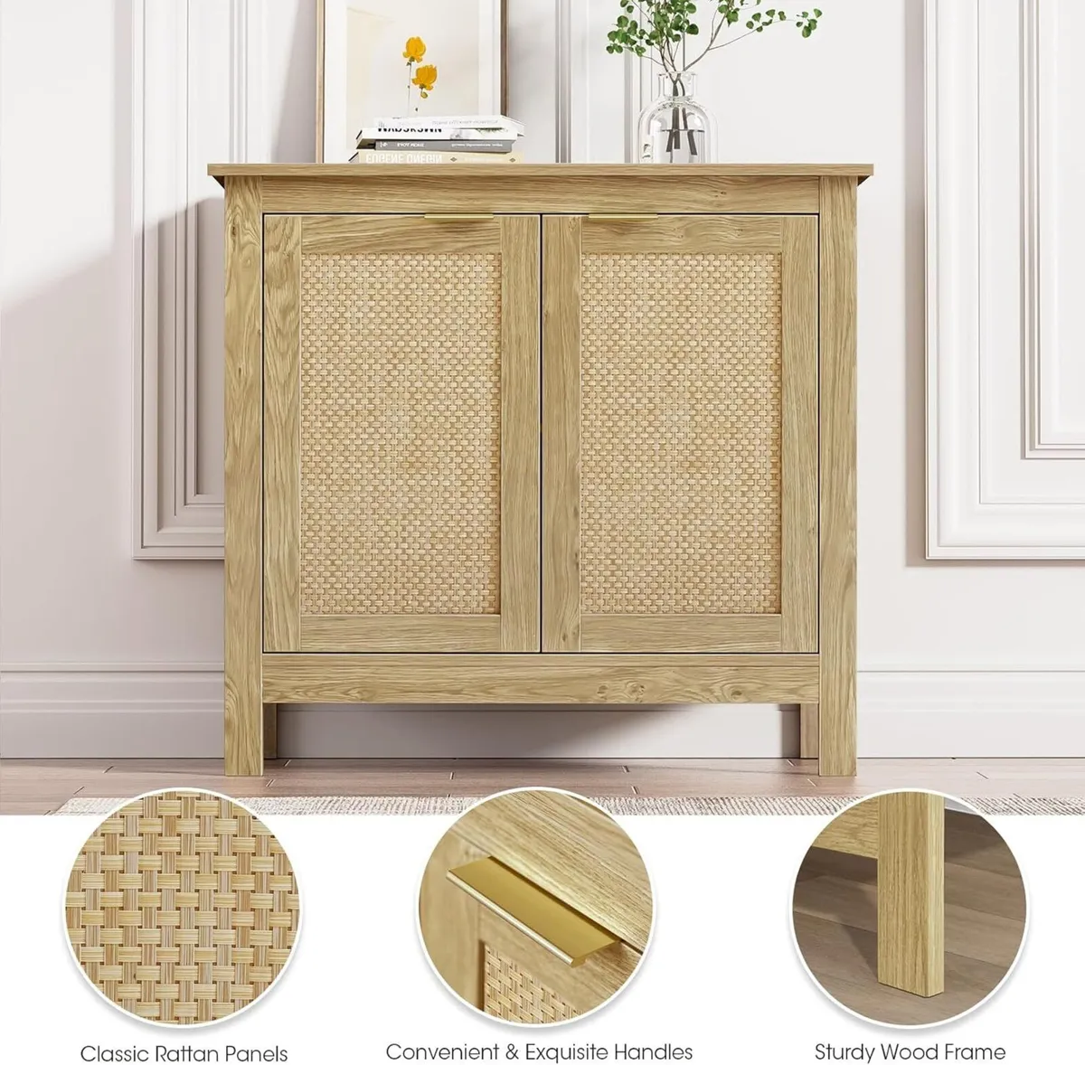 Rattan Buffet Storage Cabinet Wood Sideboard - Image 4