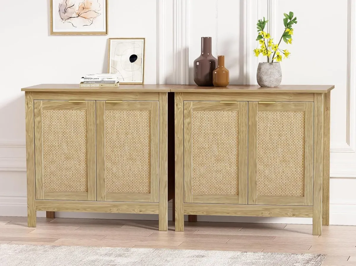 Rattan Buffet Storage Cabinet Wood Sideboard - Image 2