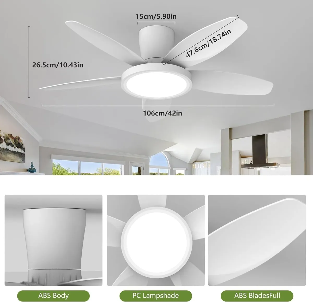 Ceiling Fans with Lights 42 Inch Low Profile - Image 2