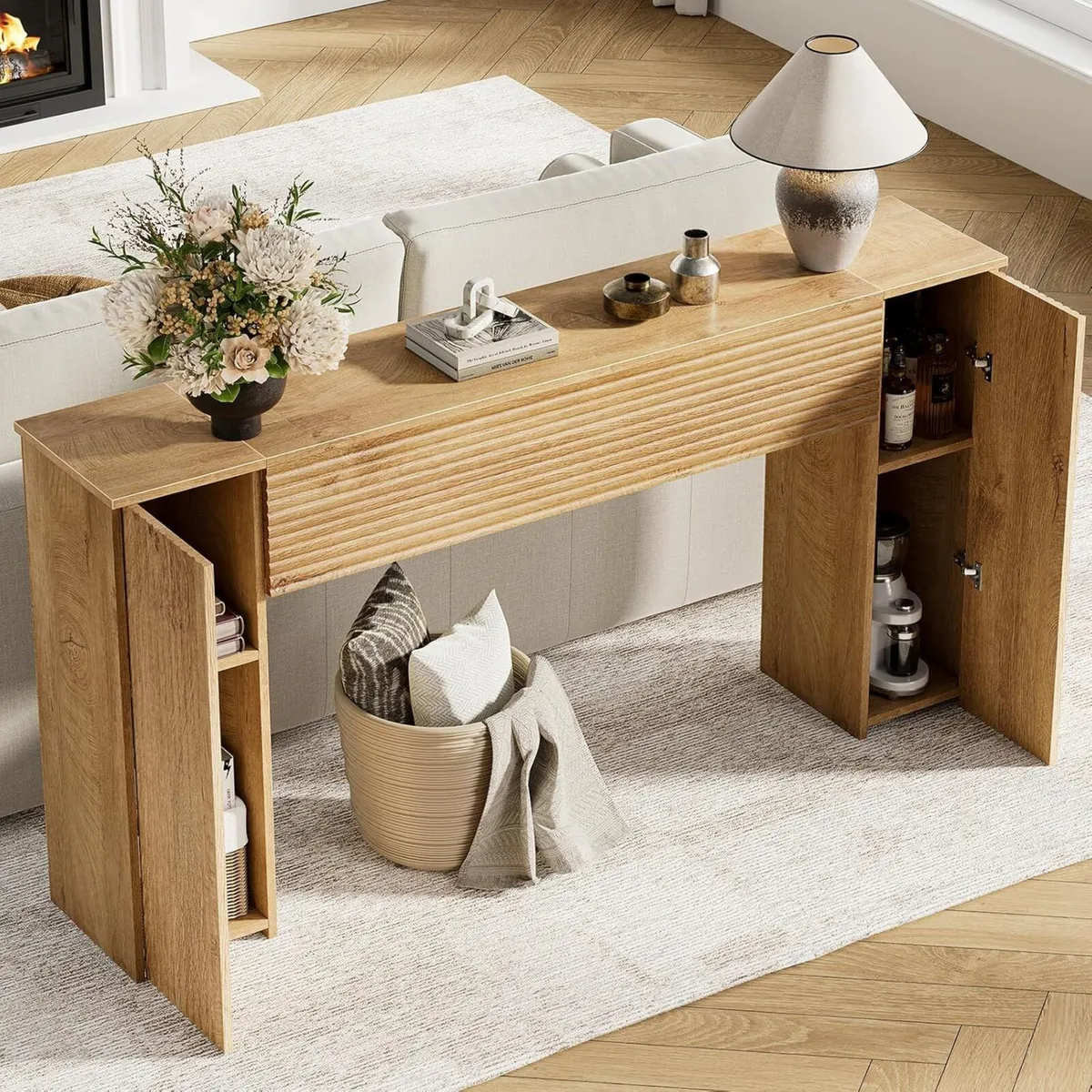 61'' Fluted Long Console Table Wooden Rectangular - Image 4
