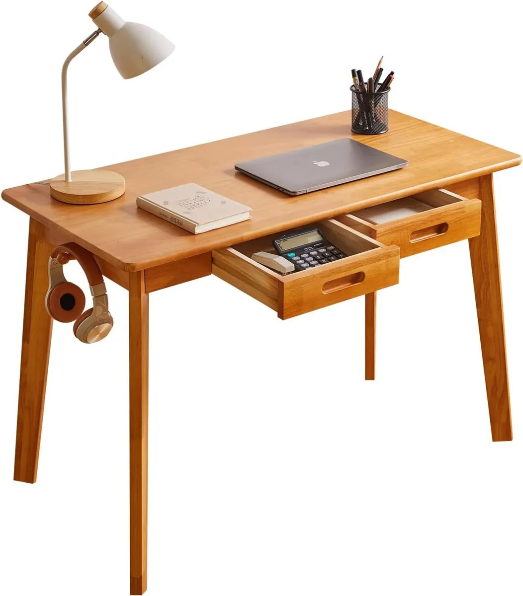 Aibiju Wood Writing Desk with Drawer and Hanging - Image 1