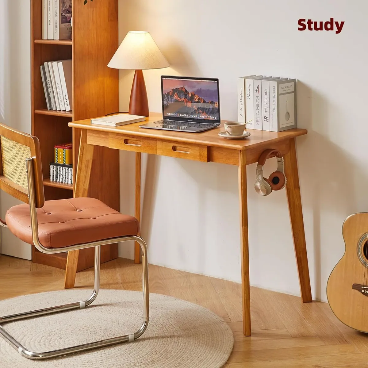 Aibiju Wood Writing Desk with Drawer and Hanging - Image 2