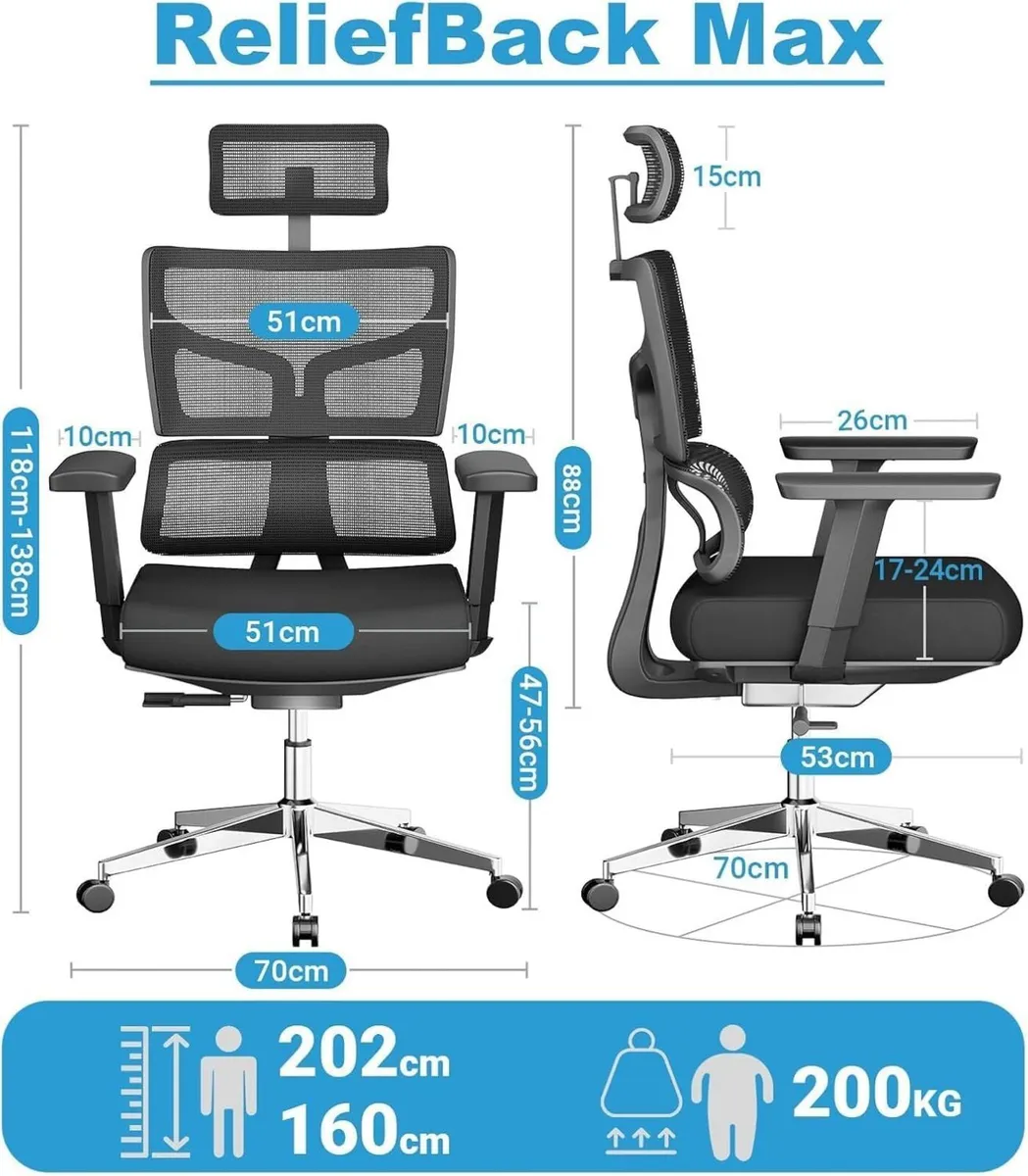 200KG 440lbs Ergonomic Office Chair - Image 2