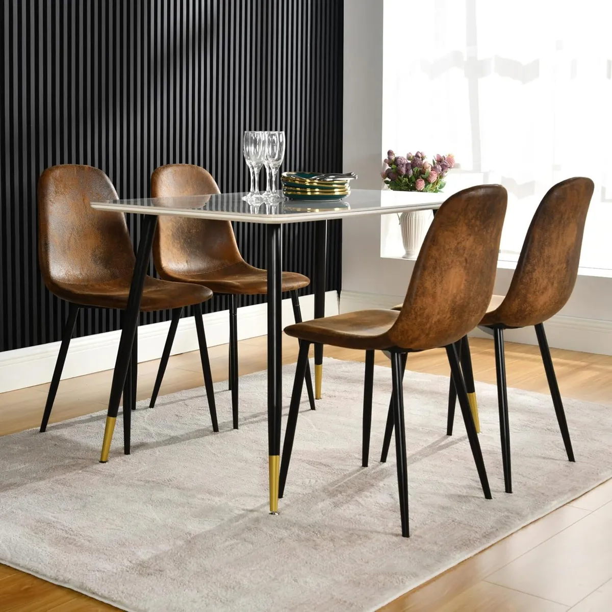 Dining Chairs Vintage Suede Upholstery with Metal - Image 2