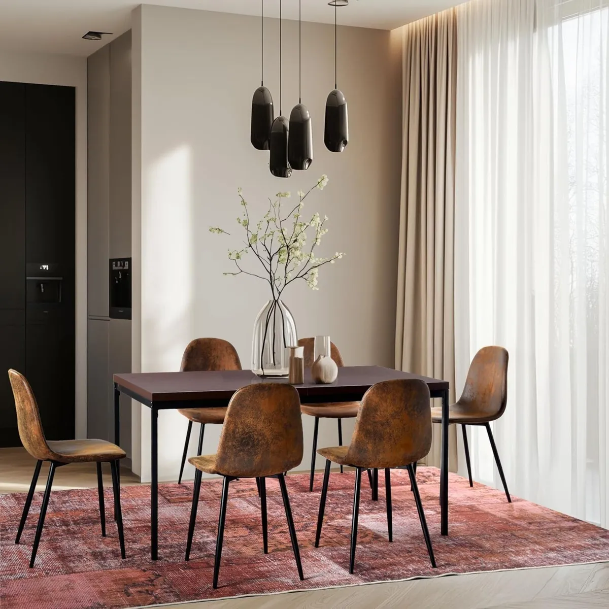Dining Chairs Vintage Suede Upholstery with Metal - Image 4