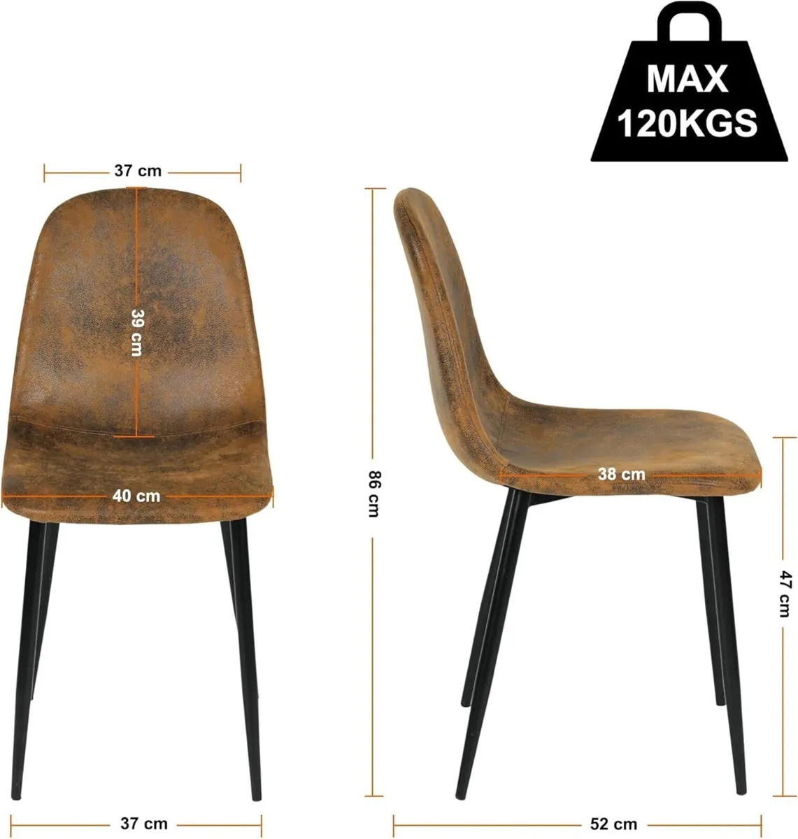 Dining Chairs Vintage Suede Upholstery with Metal - Image 3