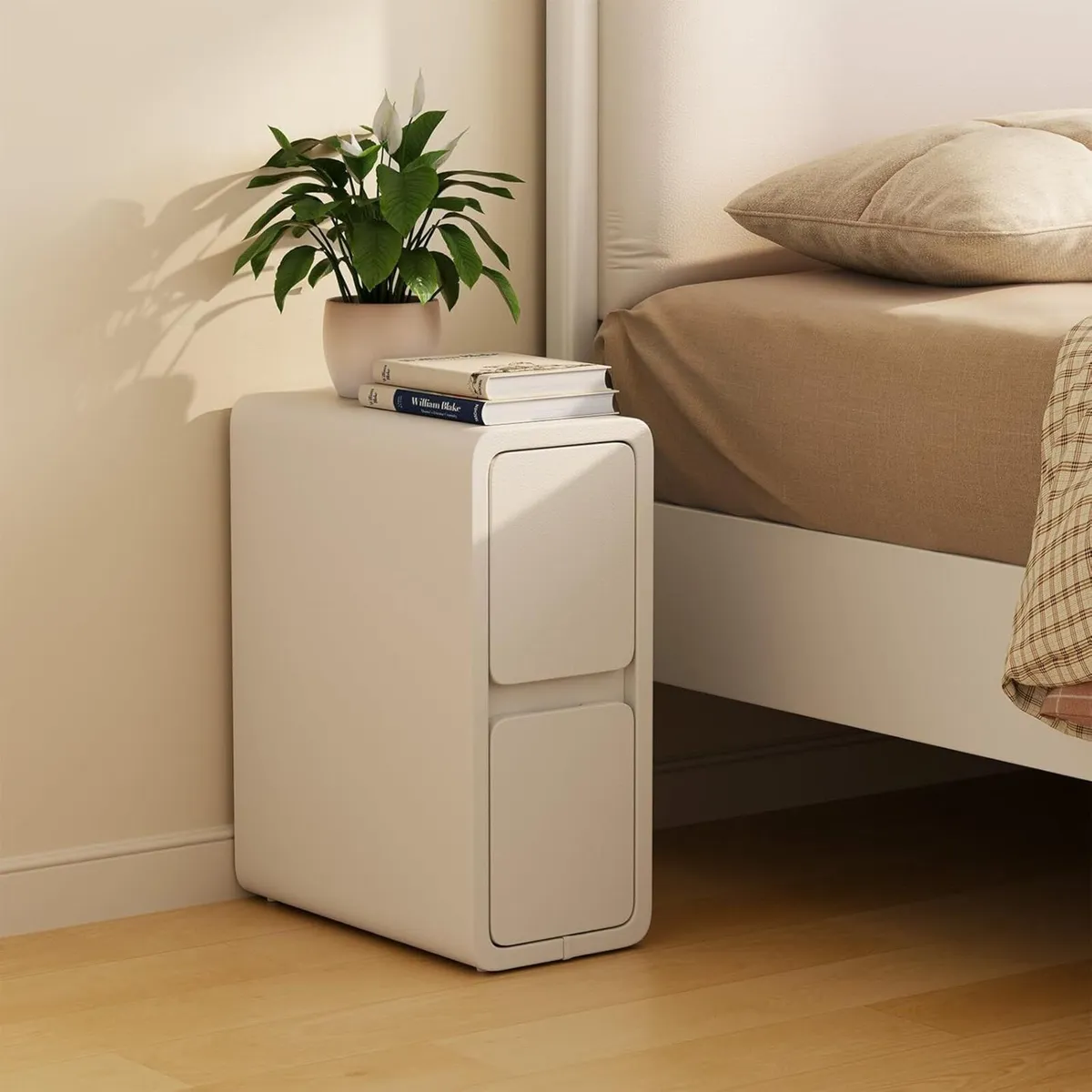 Small Bedside Table Slim with 2 Drawers Assembled - Image 1