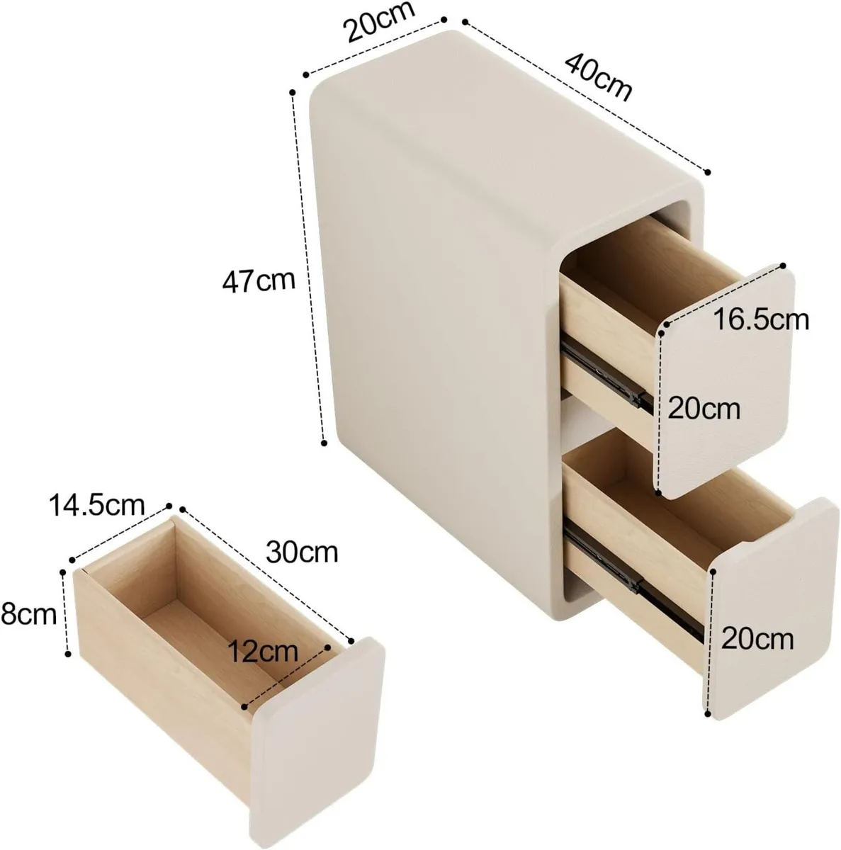 Small Bedside Table Slim with 2 Drawers Assembled - Image 2