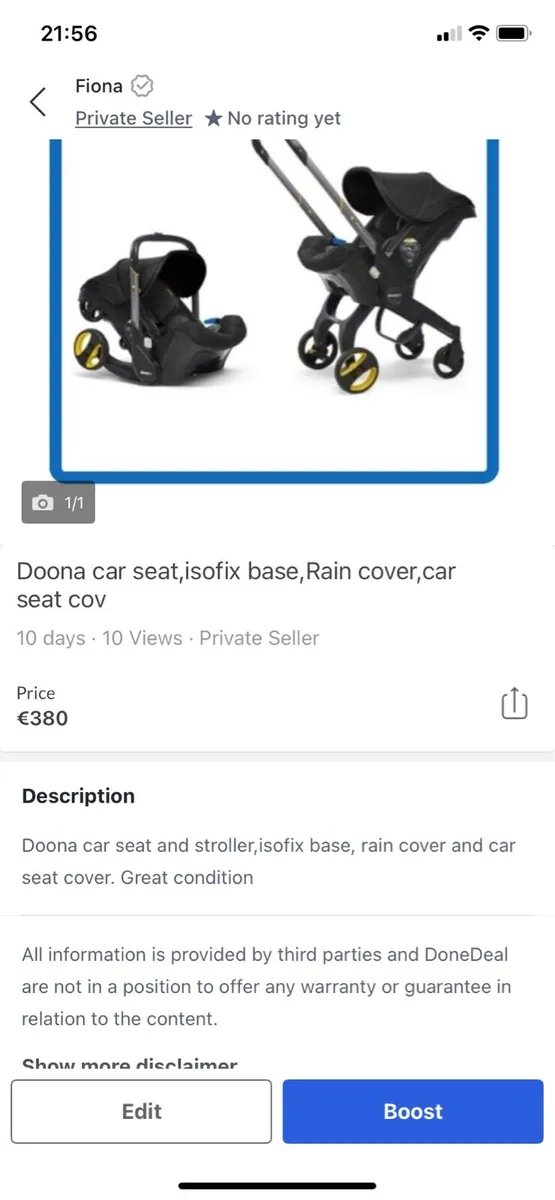 Doona car seat/pram isofix