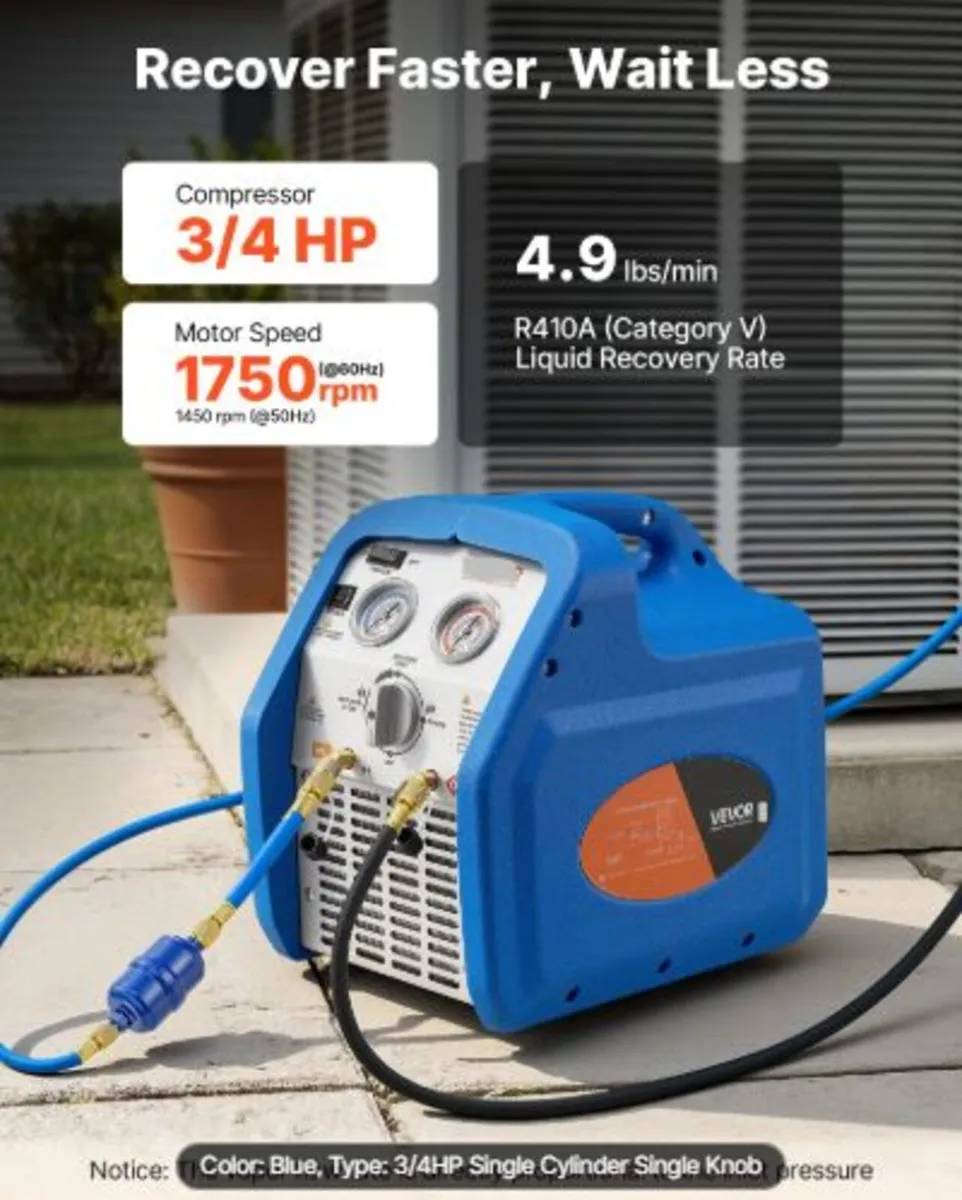 Portable Refrigerant Recovery Machine, 3/4 HP 220 - Image 2