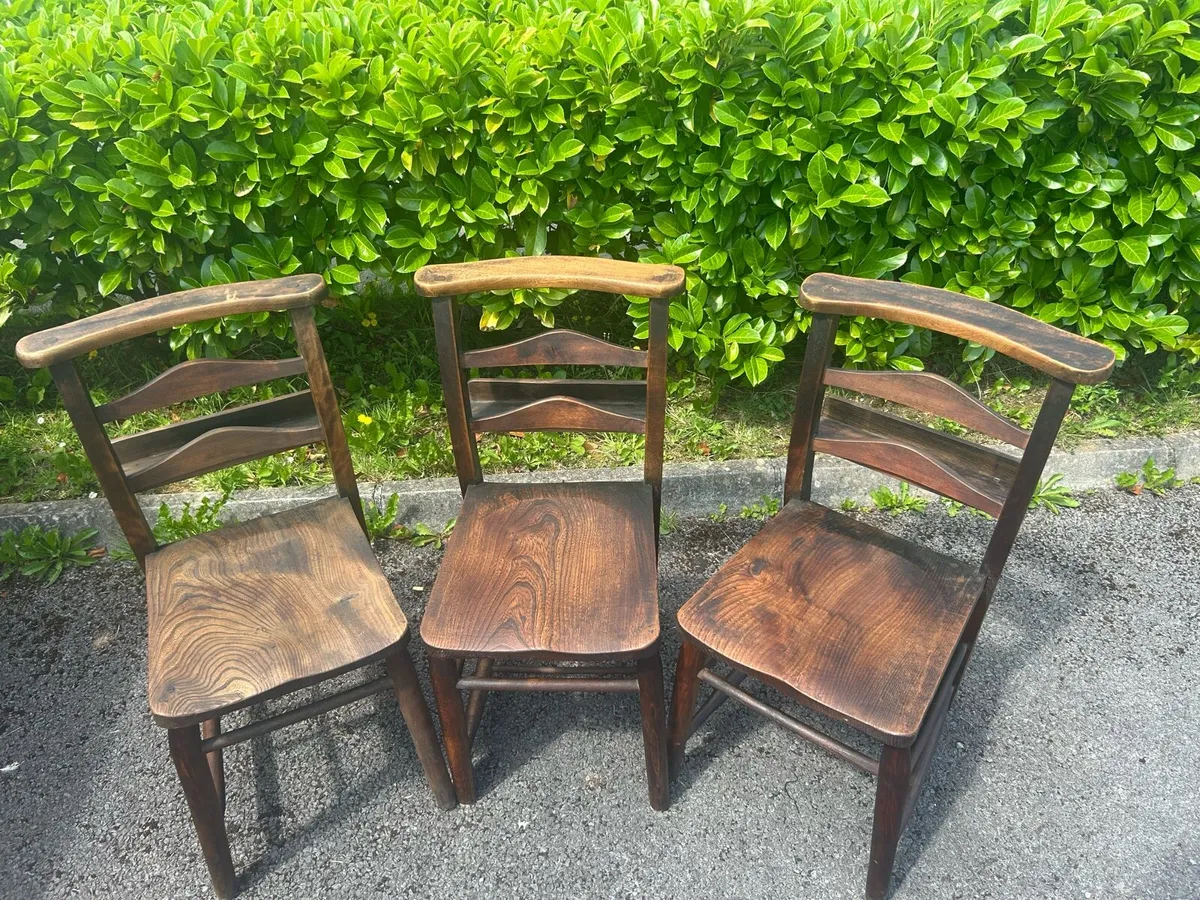 Elm and beech antique chapel chairs - Image 3