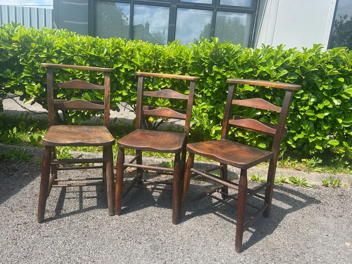 Elm and beech antique chapel chairs - Image 4
