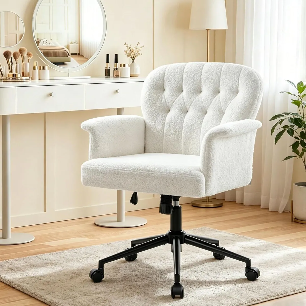 Office Chair for Home Teddy Fleece Wide Seat - Image 1