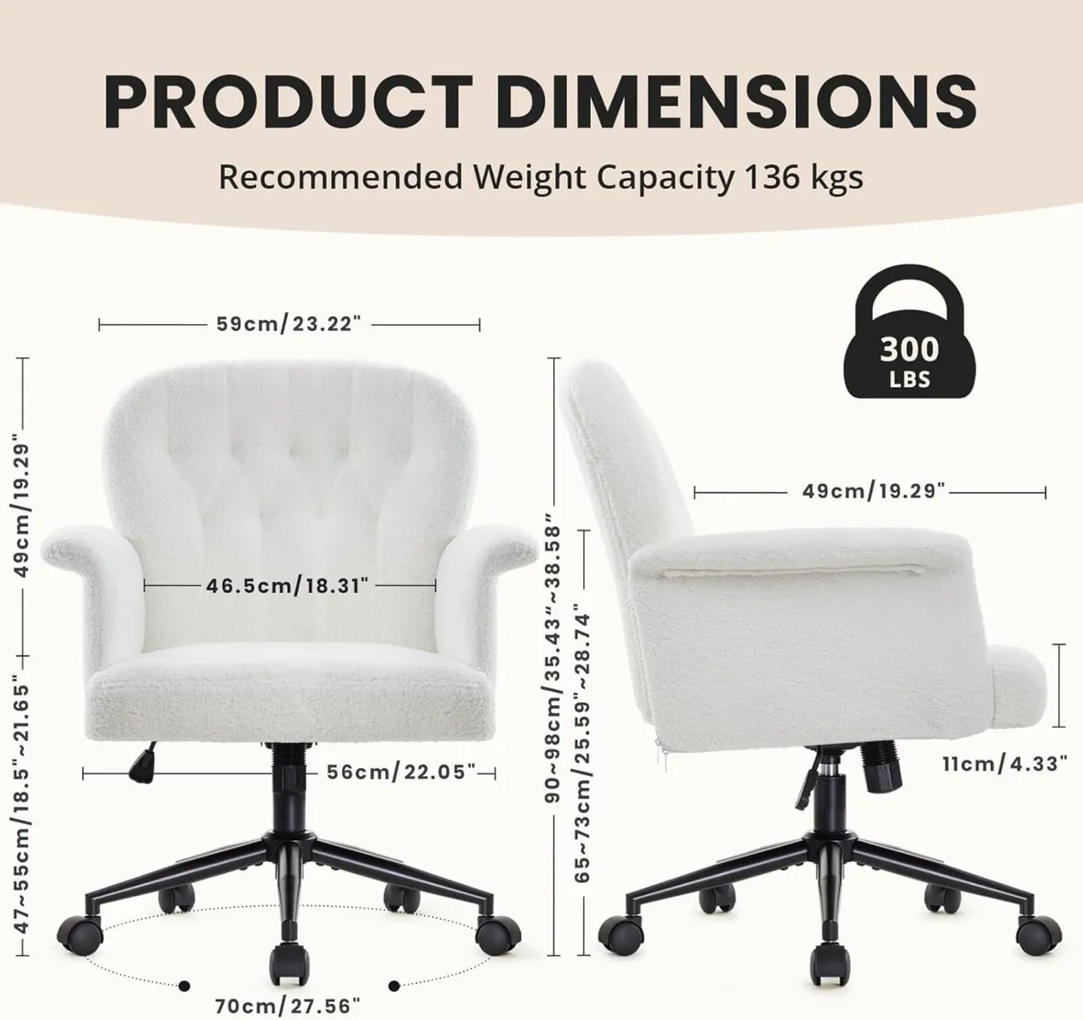 Office Chair for Home Teddy Fleece Wide Seat - Image 2