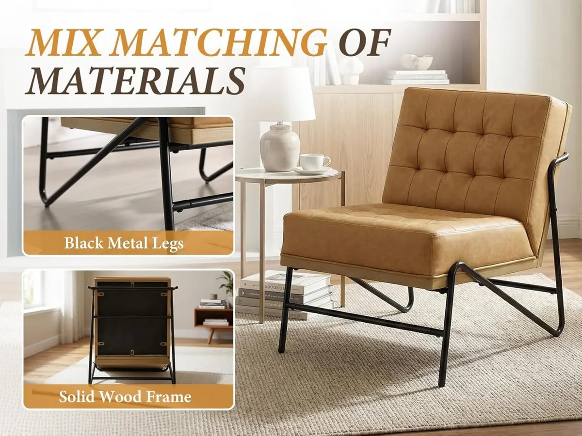 Modern Accent Chair PU Leather Upholstered Lounge - Image 4