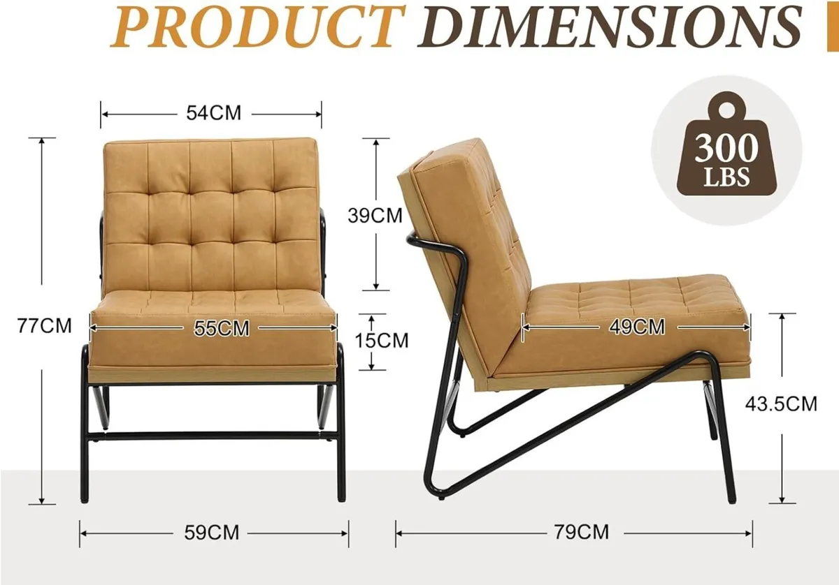 Modern Accent Chair PU Leather Upholstered Lounge - Image 2