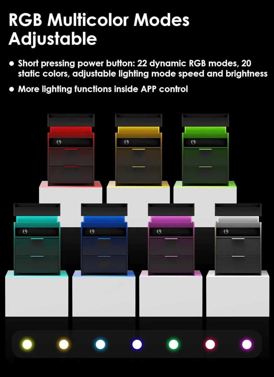 Bedside Table with Charging Station and LED Hidden - Image 4