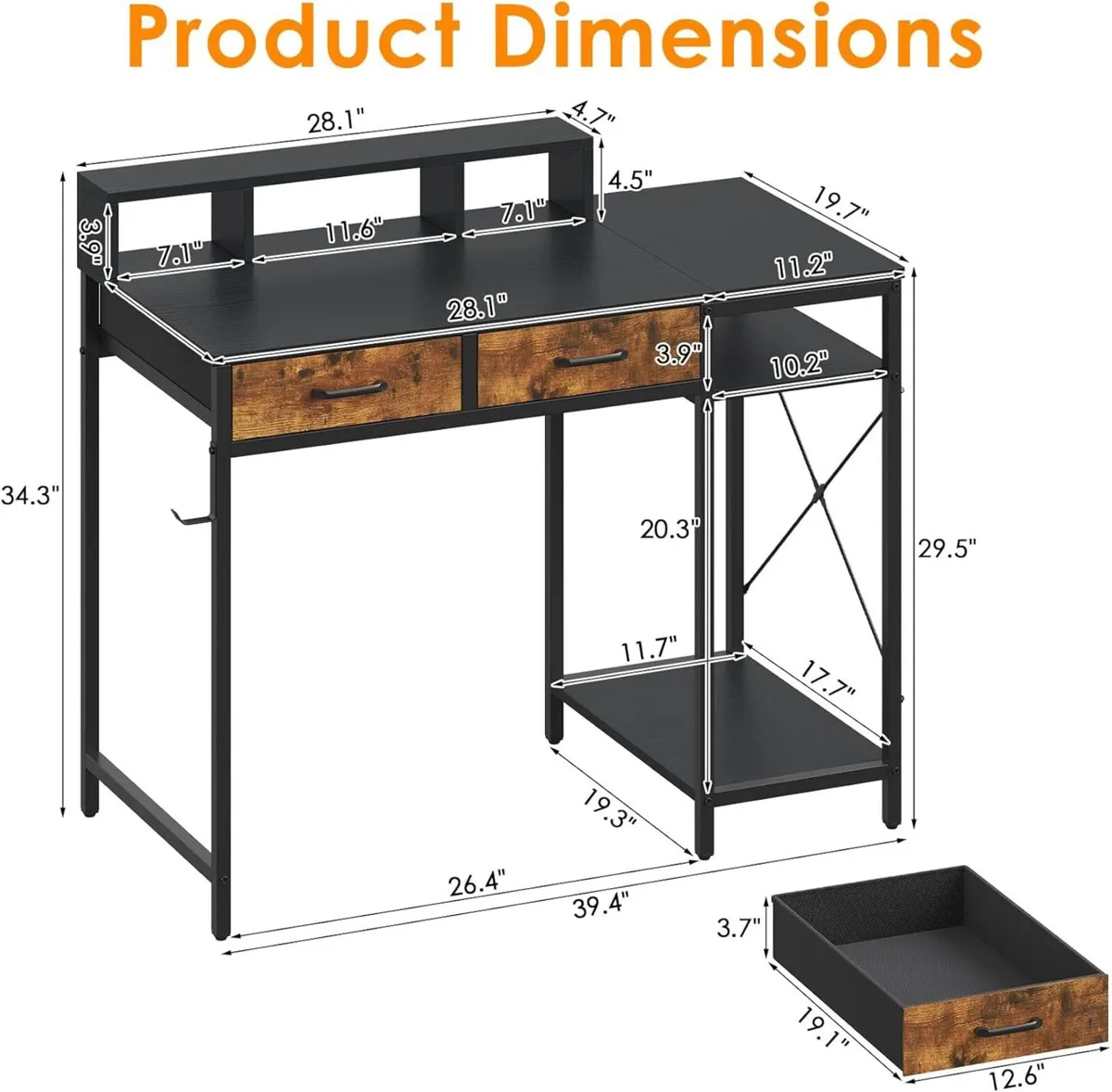 Computer Desk with Drawers Gaming Fixed Monitor - Image 3