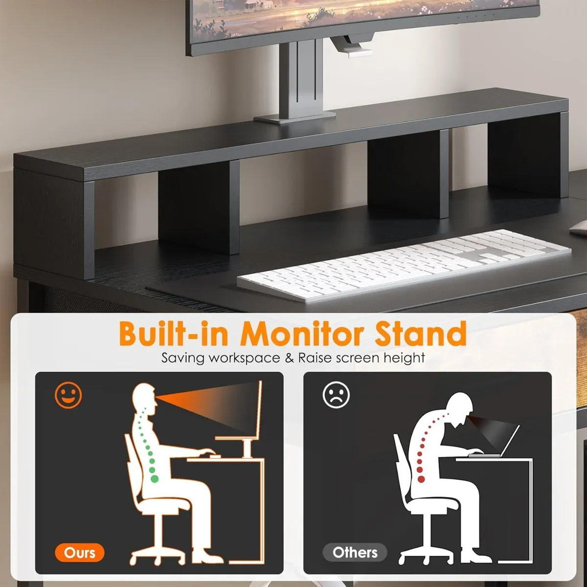 Computer Desk with Drawers Gaming Fixed Monitor - Image 4