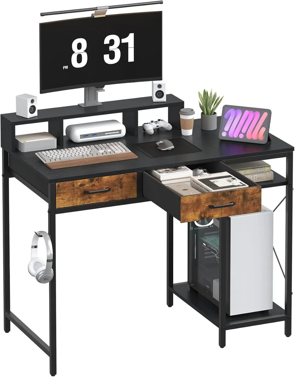 Computer Desk with Drawers Gaming Fixed Monitor - Image 1