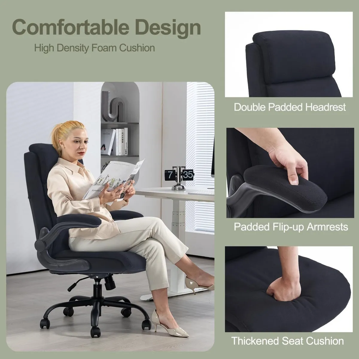 Fabric Office Chair Ergonomic Desk Chairs for Home - Image 4