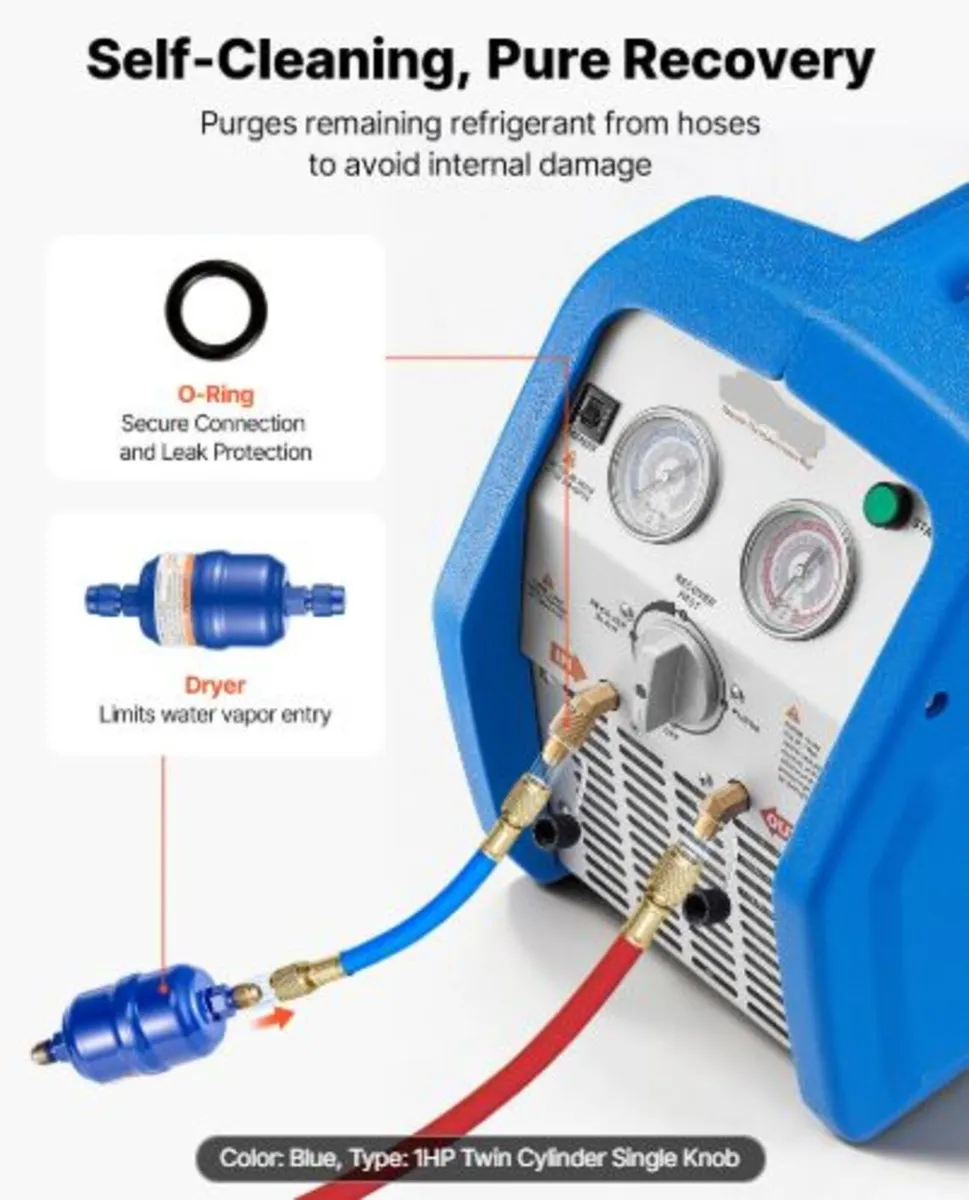 Portable Refrigerant Recovery Machine,1 HP 220-240 - Image 4