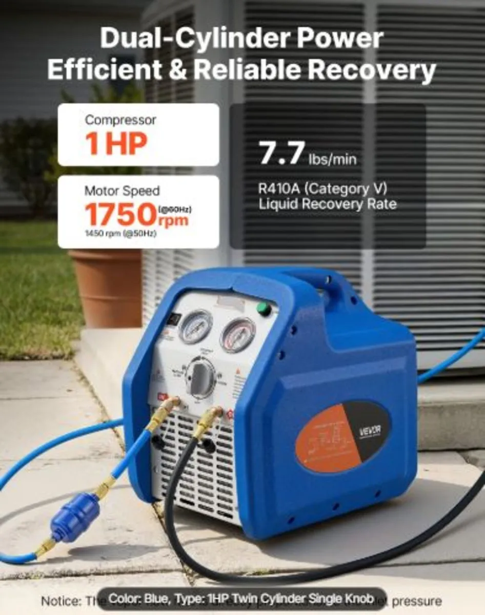 Portable Refrigerant Recovery Machine,1 HP 220-240 - Image 2