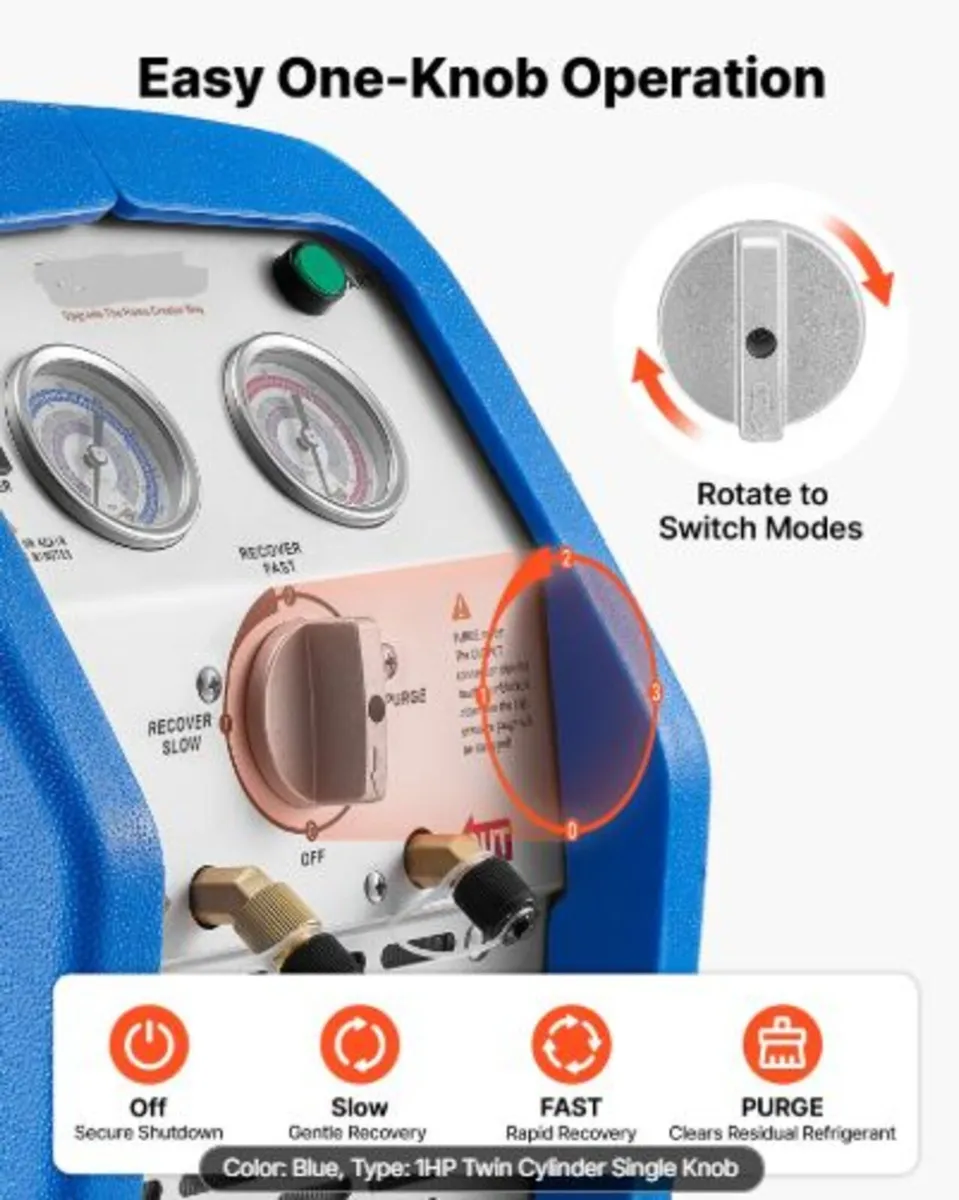 Portable Refrigerant Recovery Machine,1 HP 220-240 - Image 3