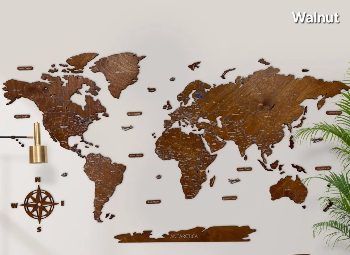 2D Premium Wooden World Map Country Borders - Image 1