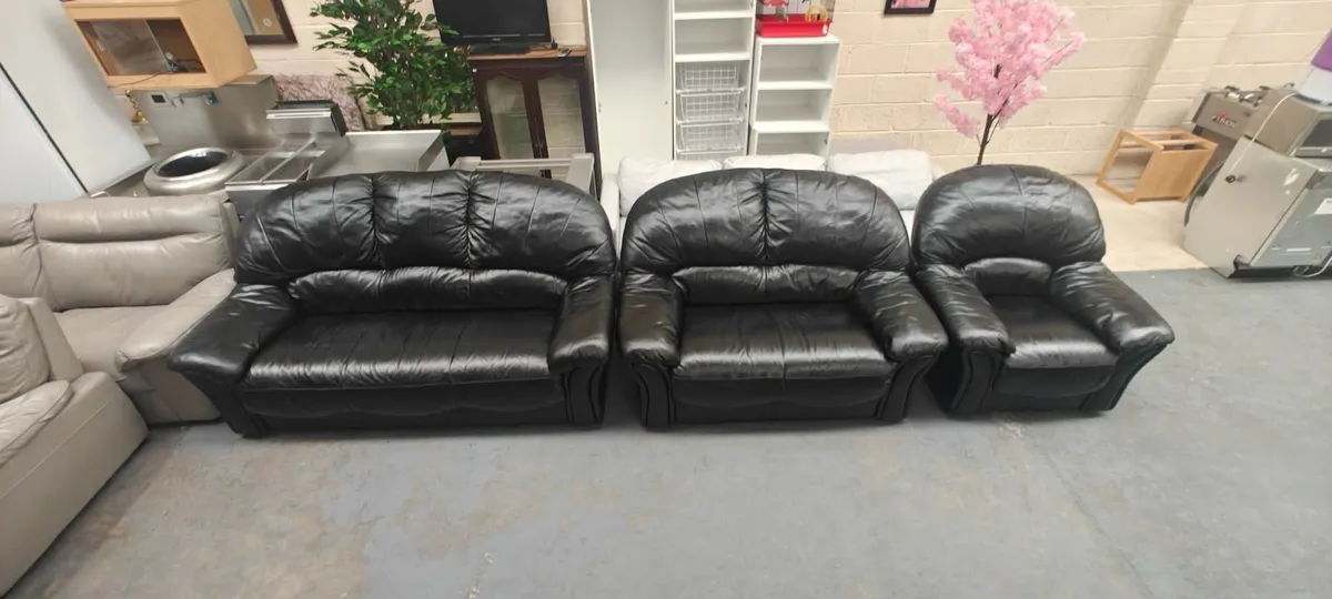 3+2+1 Black Real Leather Set - Image 1