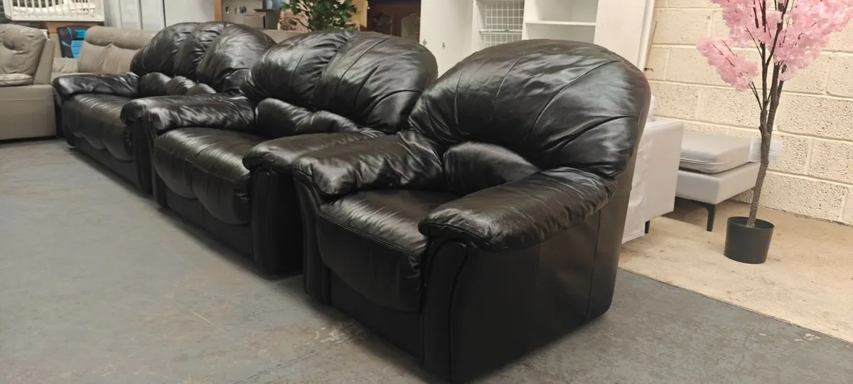 3+2+1 Black Real Leather Set - Image 3