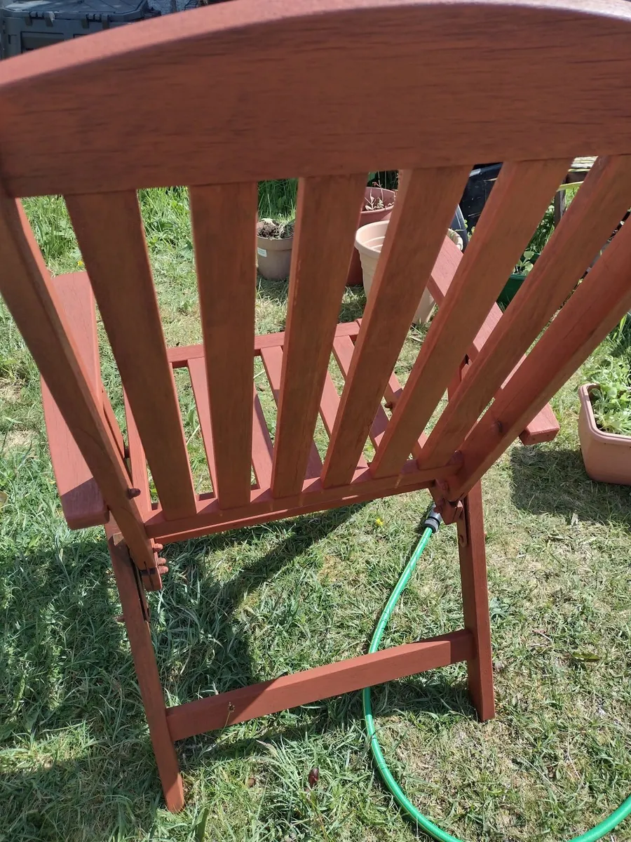 Large heavy High back teak garden recliner chair - Image 4