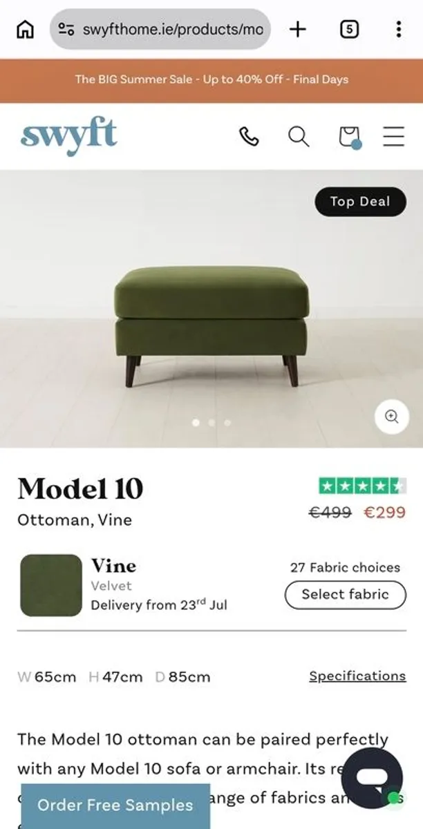 3  Seater Mid Century Style Sofa & Ottoman - Image 2