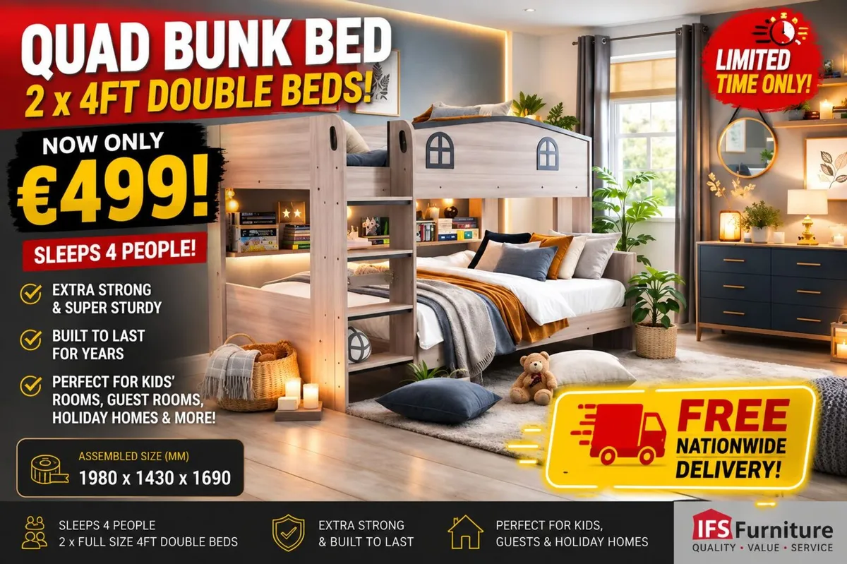 🛏️ NEW Quad Bunk Bed – 2 x  4ft Doubles Free del - Image 1