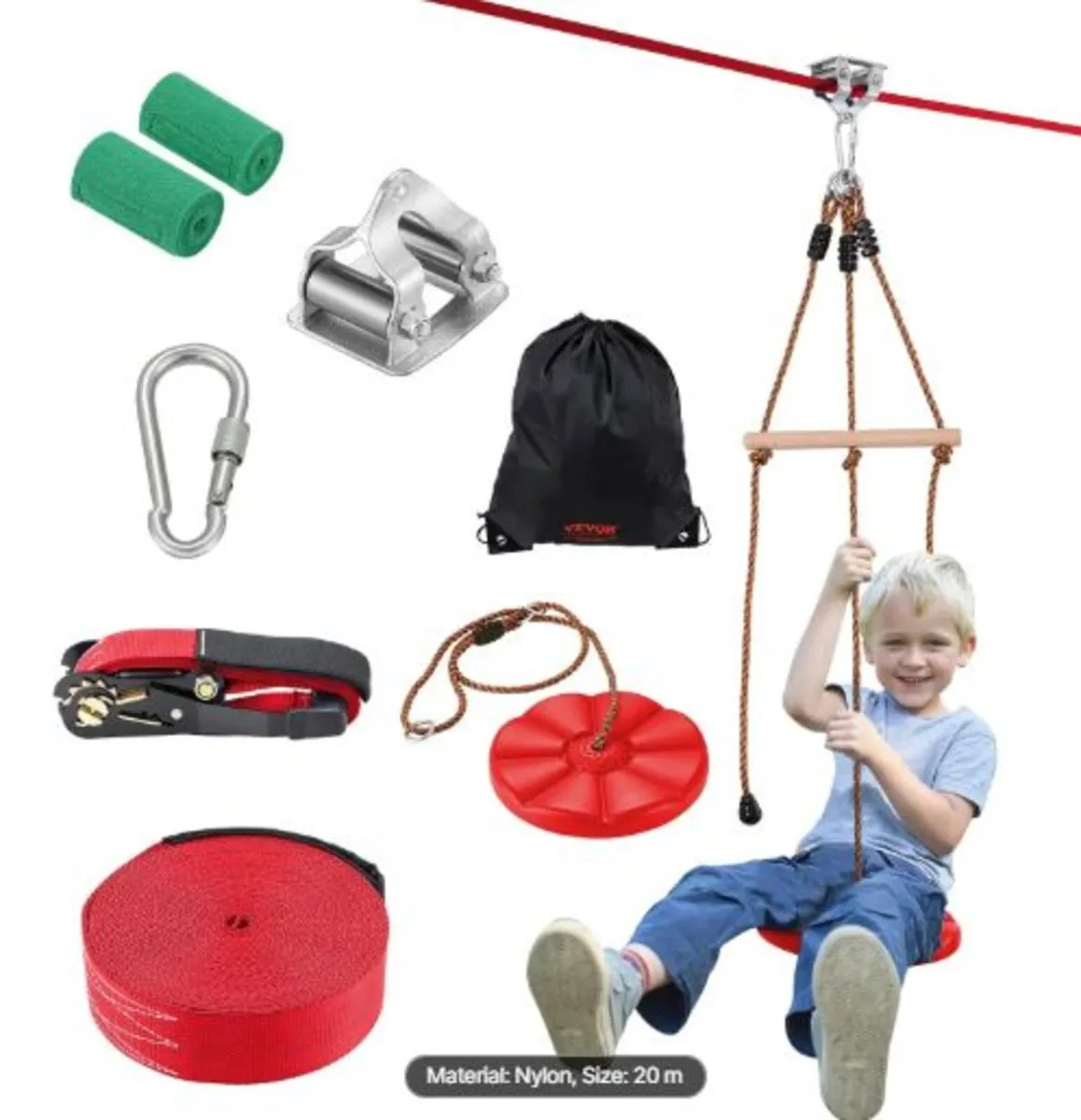 Zipline Kit for Kids and Adult, 65 ft Zip Line Kit - Image 1