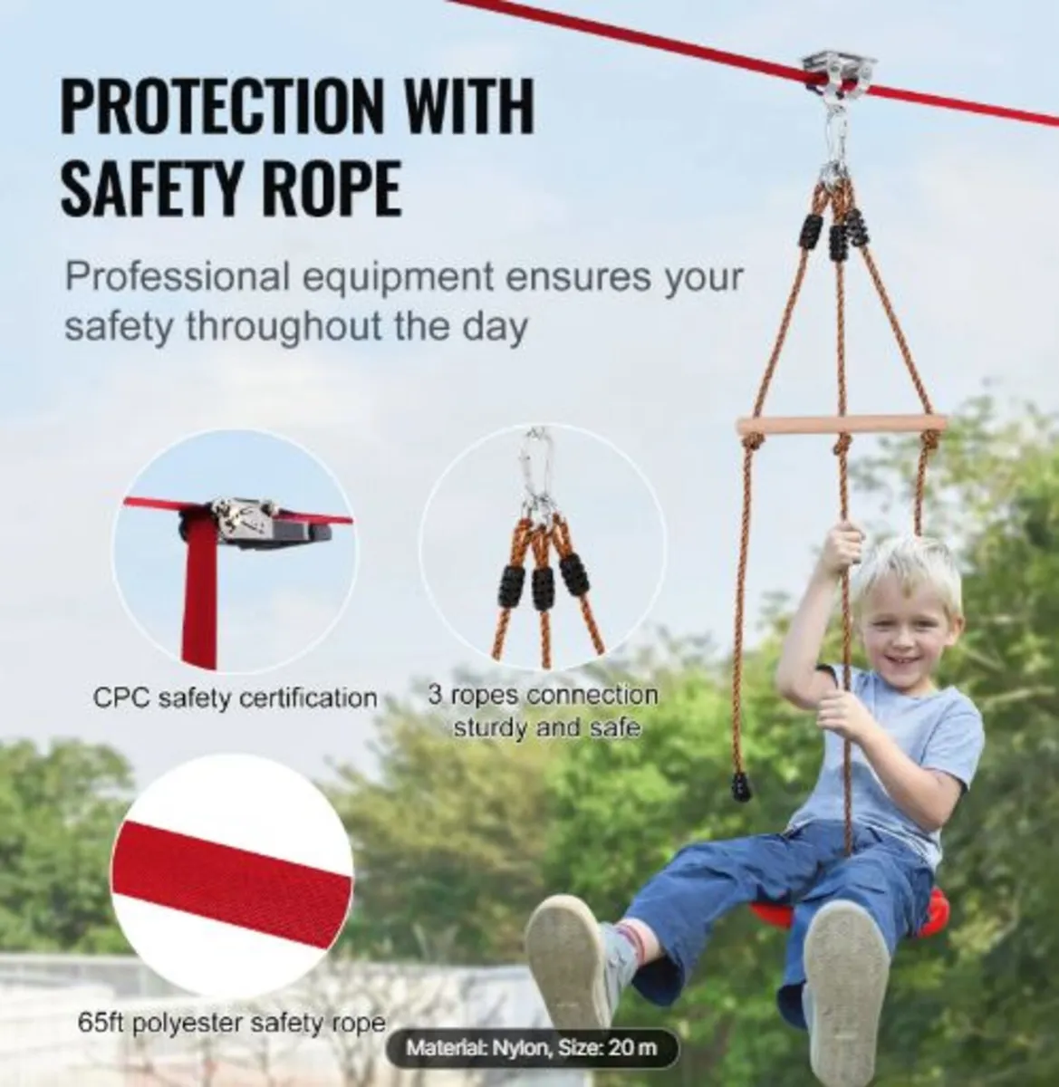 Zipline Kit for Kids and Adult, 65 ft Zip Line Kit - Image 2