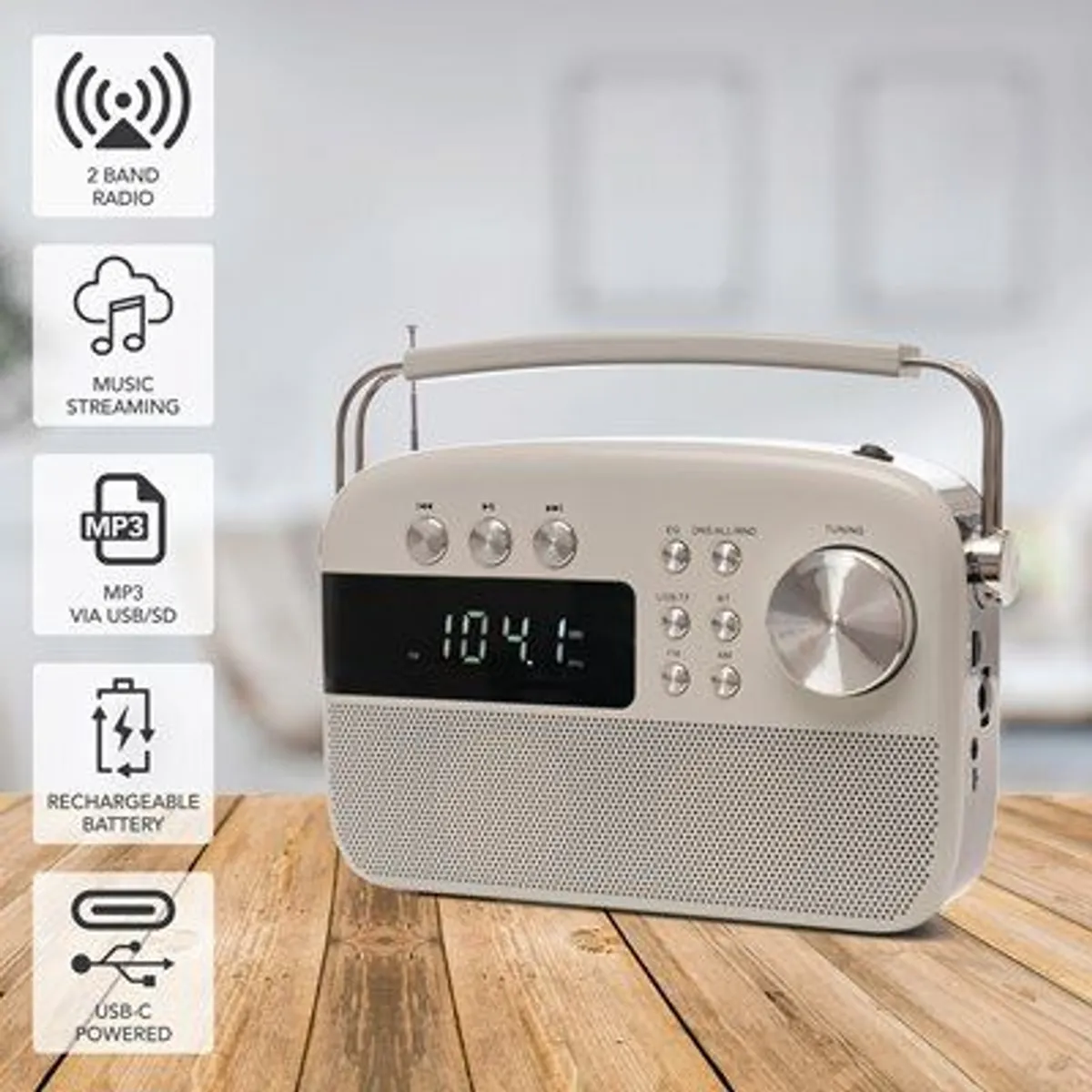 2 Band Rechargeable Radio Ivory White - Image 1