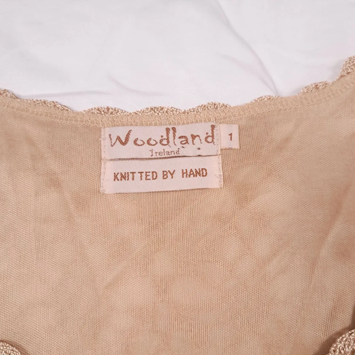 Woodland Beige Knit Handmade Floral Top XS/S - Image 3