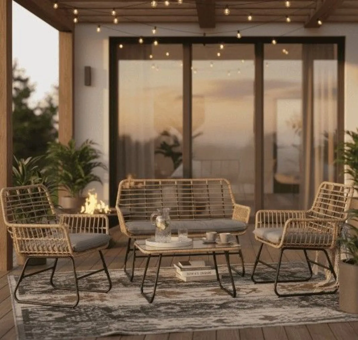 Vermont Grey Rattan Garden Set 2 Armchairs Sofa - Image 2