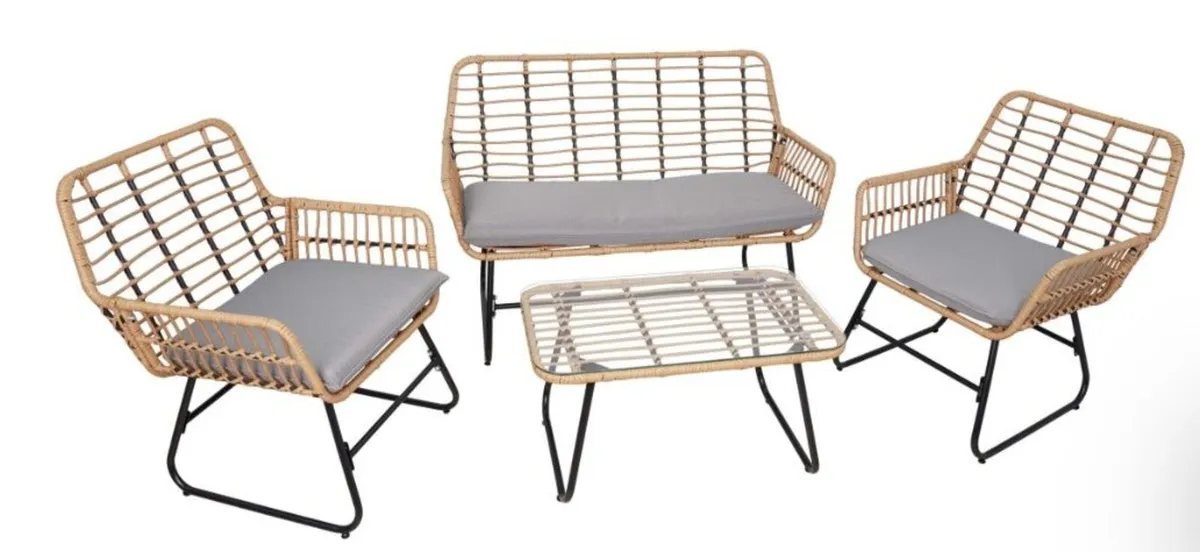 Vermont Grey Rattan Garden Set 2 Armchairs Sofa - Image 3
