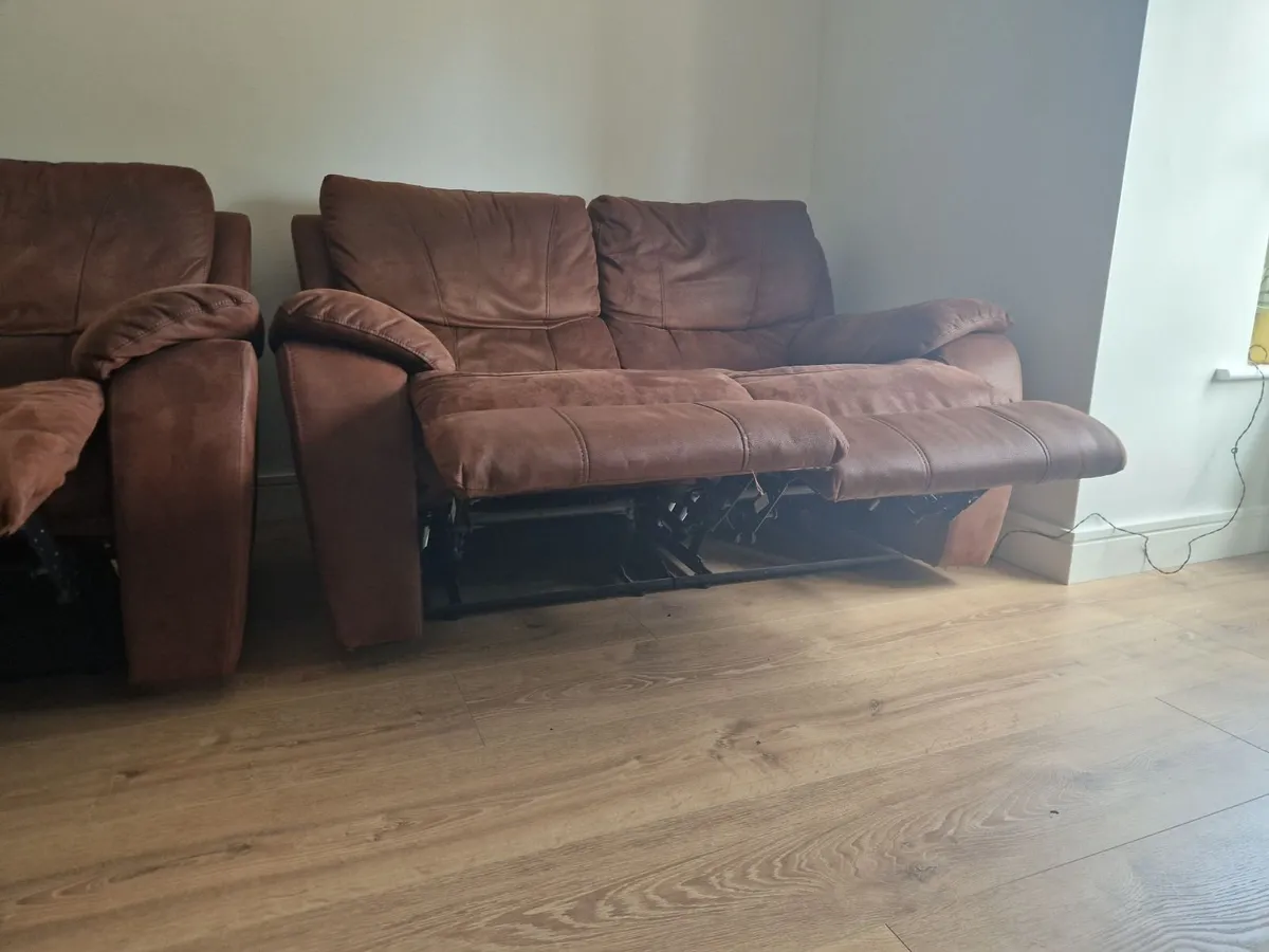 Two matching Brown Suede Reclining 2-Seater Sofas - Image 3