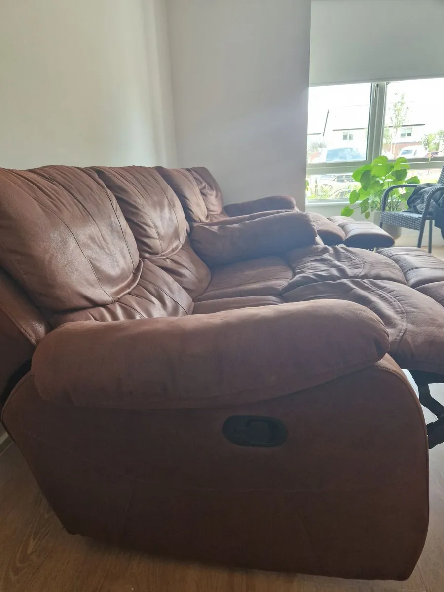 Two matching Brown Suede Reclining 2-Seater Sofas - Image 4