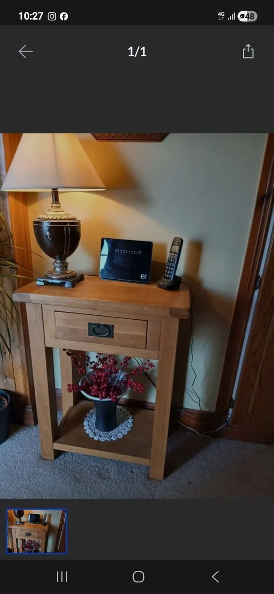 Solid oak singke drawer console table