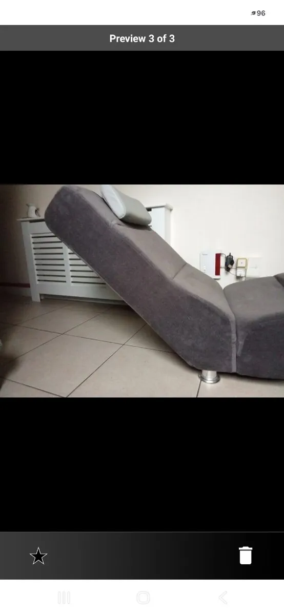 Grey Fabric Chaise Long Lounger with Leather headr - Image 3