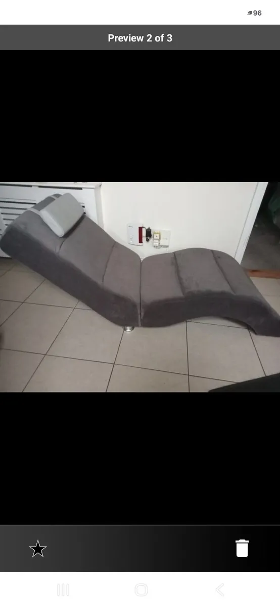 Grey Fabric Chaise Long Lounger with Leather headr - Image 2