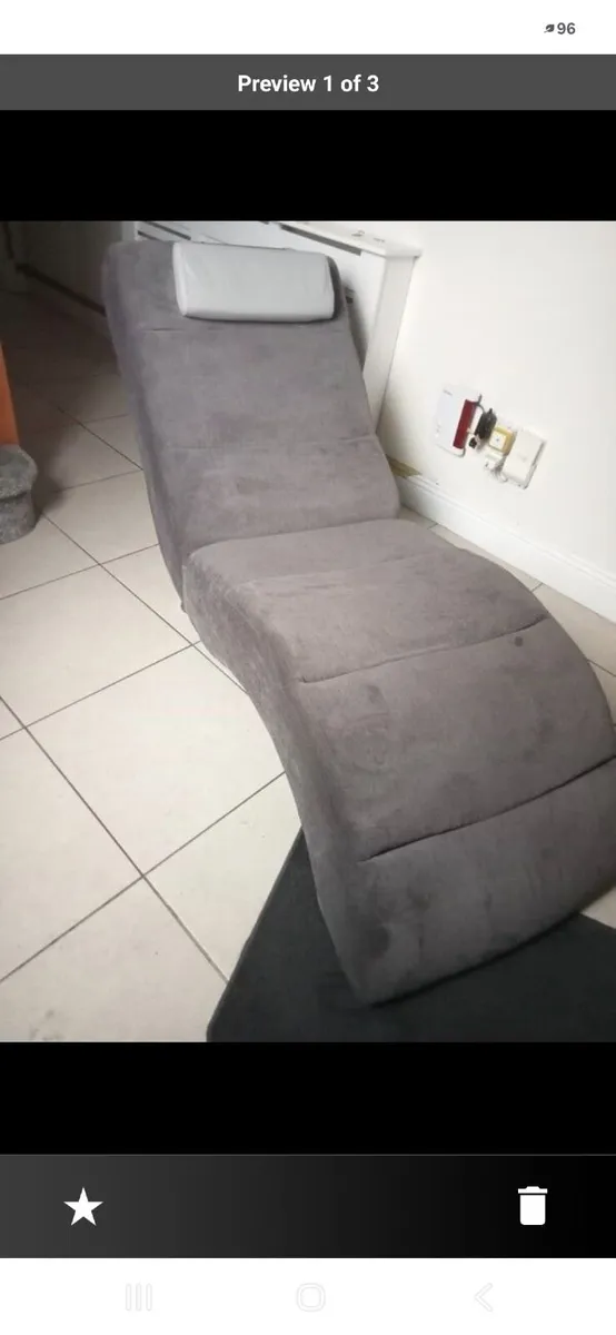 Grey Fabric Chaise Long Lounger with Leather headr - Image 1