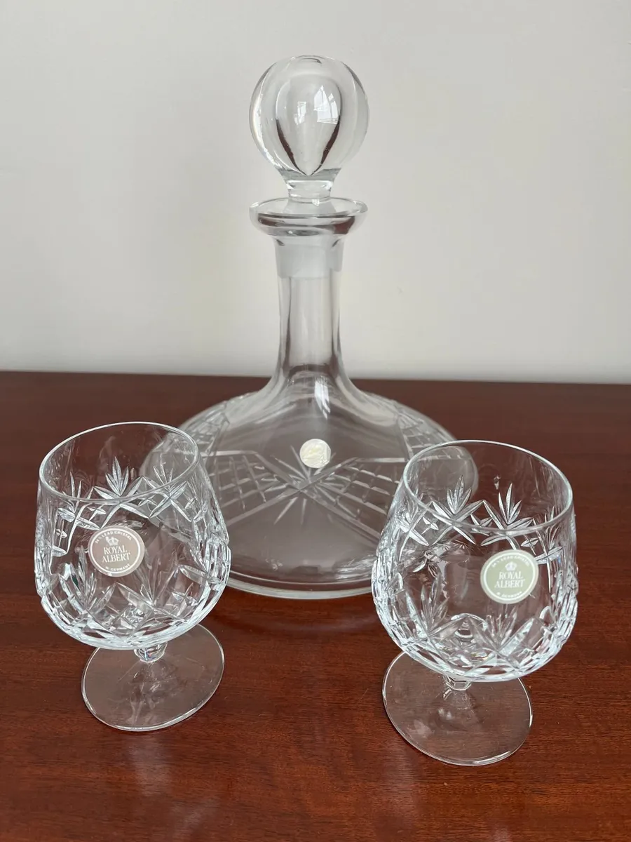 Royal Albert Crystal Decanter and Brandy glasses - Image 1