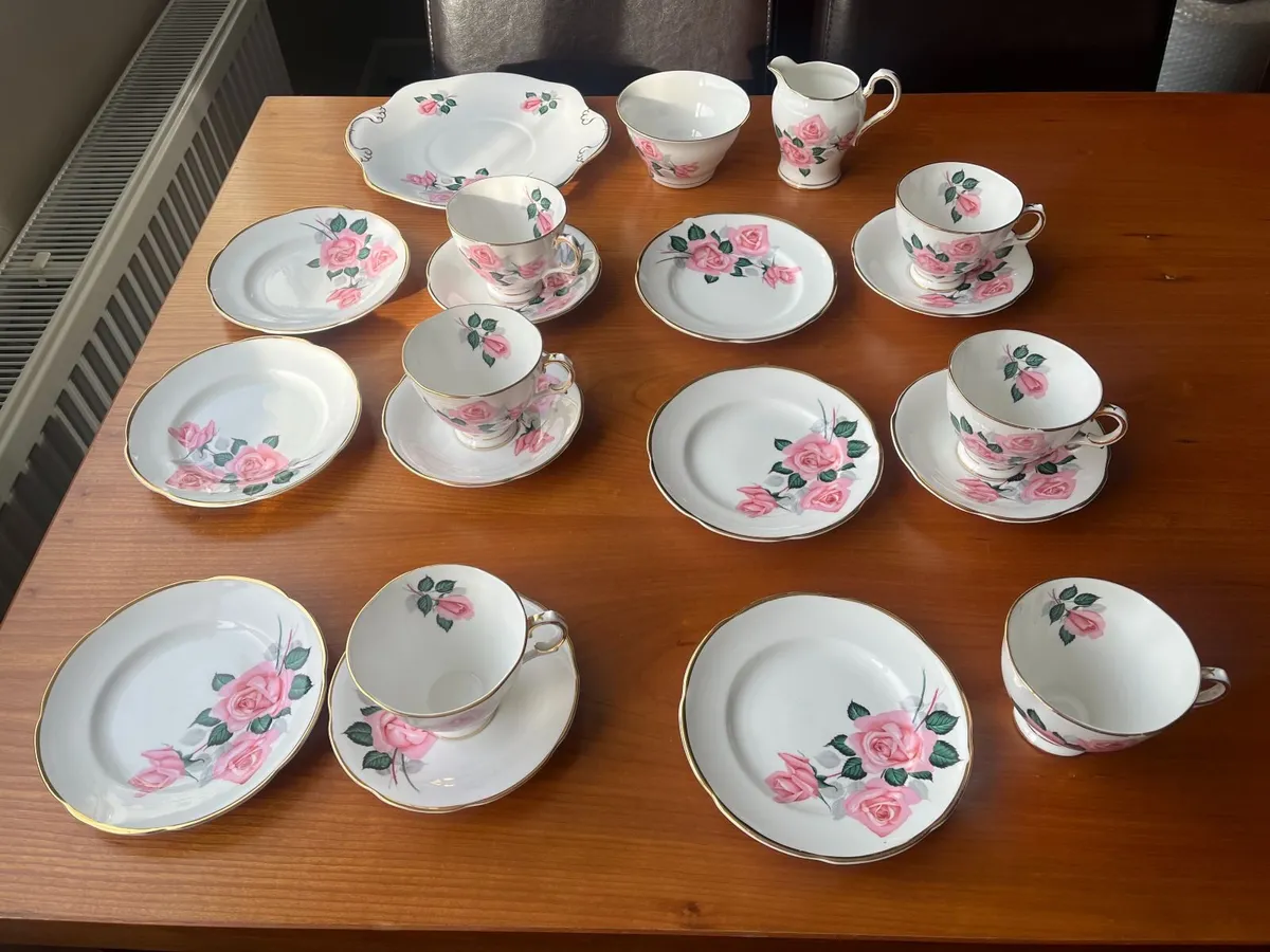 Royal Tara Bone China - Pink Rose Tea Set - Image 1