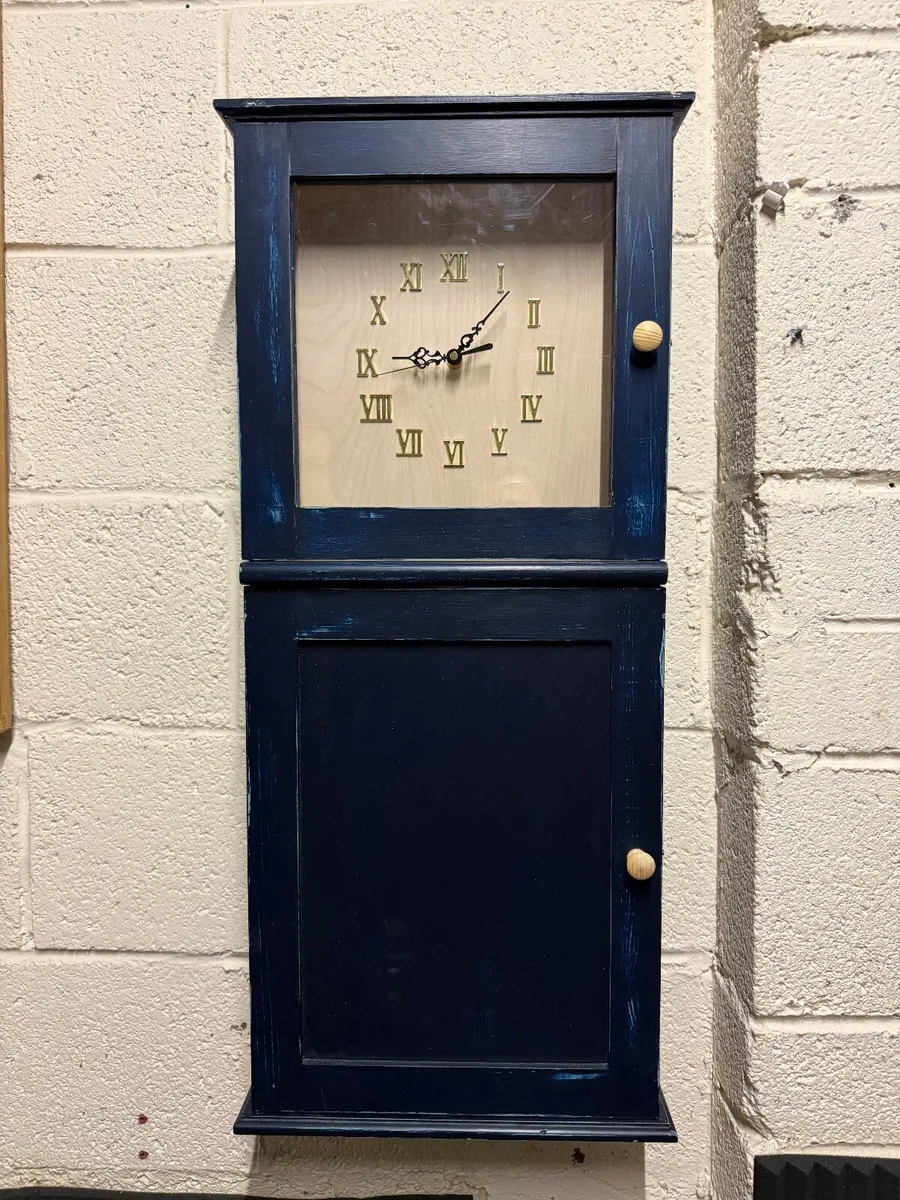 Handmade Wooden Wall Clock with Storage Cabinet - Image 1