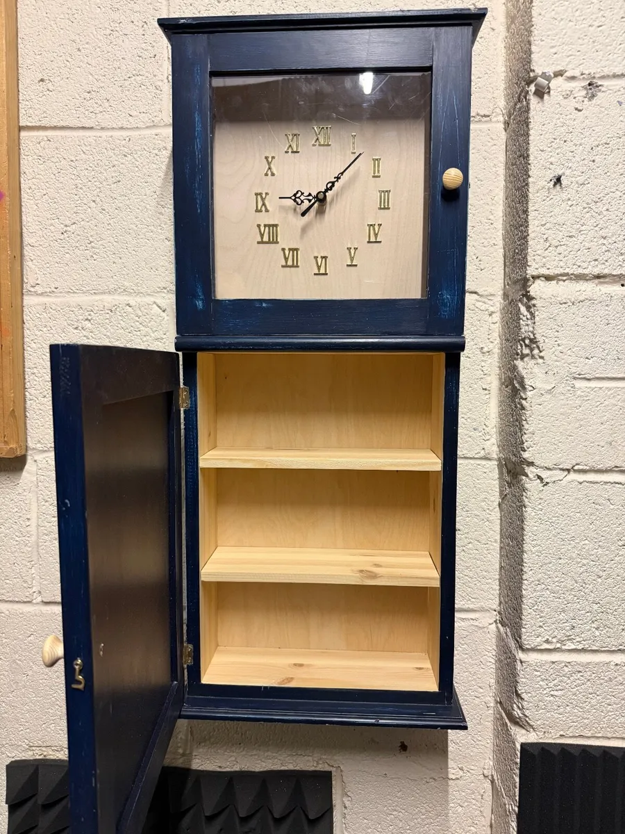 Handmade Wooden Wall Clock with Storage Cabinet - Image 2
